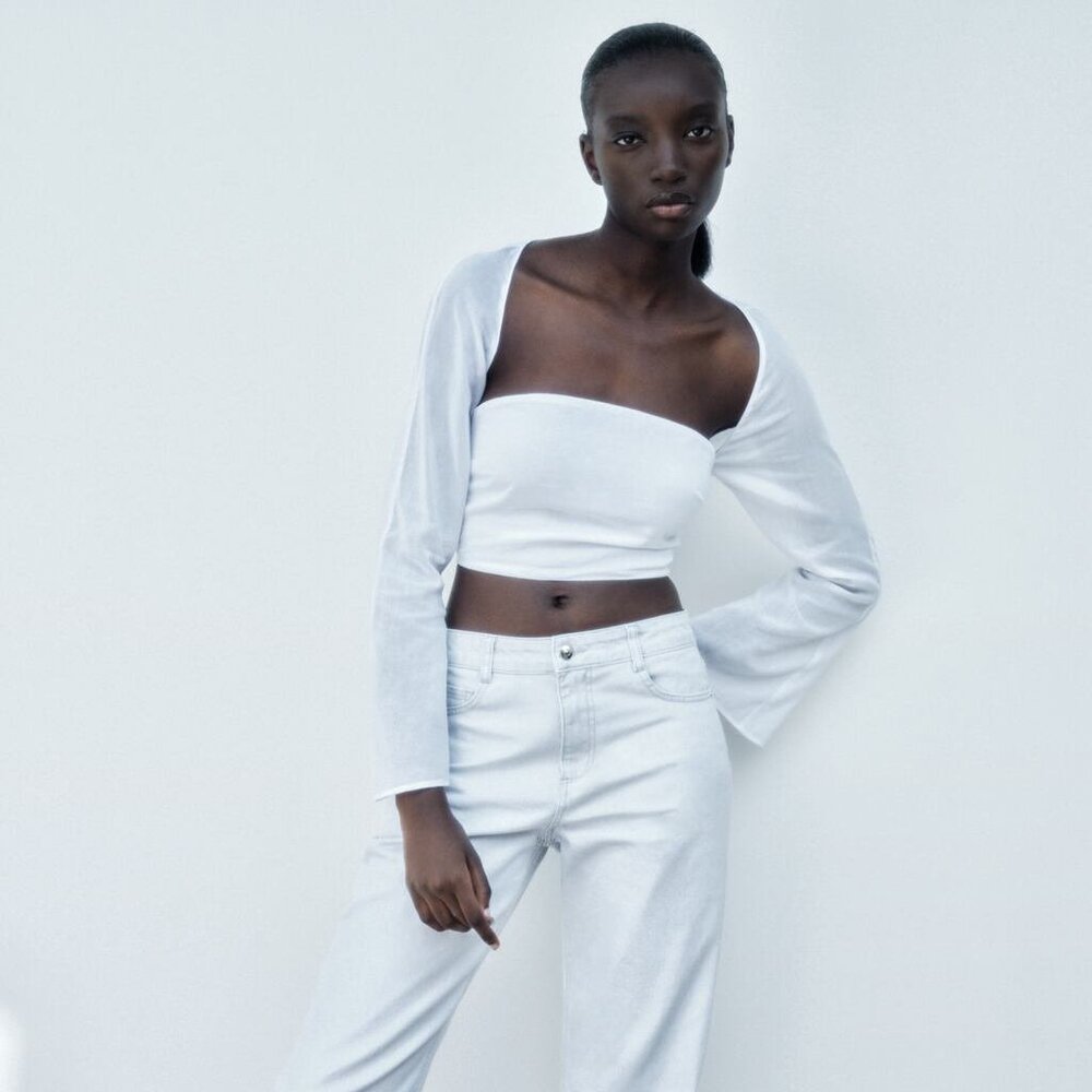 Zara Cutout Crop Top Long Bell Sleeves